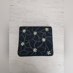 Beaded Black and Gold Clutch with strap